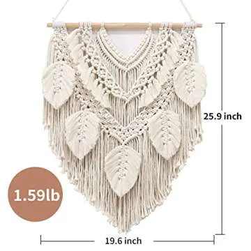 lokeisna Macrame Wall Hanging, Woven Tapestry Handmade Craft Macrame Wall Decor, Bohemian Decorations with Minimalist Design for Decorating Bedroom, Gallery & Nursery, Size 25.9" L x 19.6" W