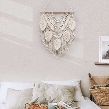 lokeisna Macrame Wall Hanging, Woven Tapestry Handmade Craft Macrame Wall Decor, Bohemian Decorations with Minimalist Design for Decorating Bedroom, Gallery & Nursery, Size 25.9" L x 19.6" W