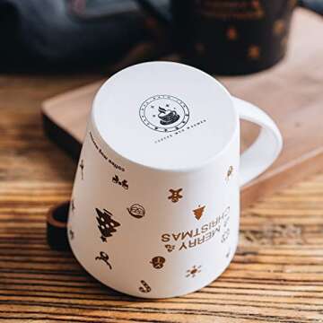 Coffee Mug or Tea Cup, Heat-resistant Large Wide Mouth Hot and cold Beverage Mugs (20oz), Shiny Gold Printed Ceramic Coffee Cups, the best choice for gifts (Christmas Frosted White)