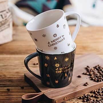 Coffee Mug or Tea Cup, Heat-resistant Large Wide Mouth Hot and cold Beverage Mugs (20oz), Shiny Gold Printed Ceramic Coffee Cups, the best choice for gifts (Christmas Frosted White)