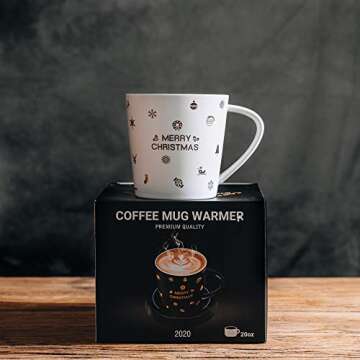 Coffee Mug or Tea Cup, Heat-resistant Large Wide Mouth Hot and cold Beverage Mugs (20oz), Shiny Gold Printed Ceramic Coffee Cups, the best choice for gifts (Christmas Frosted White)