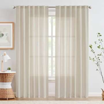 COLLACT Linen Beige Curtains 84 Inch Length for Living Room, Farmhouse Light Filtering Curtains for ...