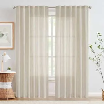 COLLACT Linen Beige Curtains 84 Inch Length for Living Room, Farmhouse Light Filtering Curtains for ...
