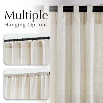 COLLACT Linen Beige Curtains 84 Inch Length for Living Room, Farmhouse Light Filtering Curtains for Bedroom, Semi Sheer Privacy Drapes, Rod Pocket Back Tab Window Treatments Crude 2 Panels, W50 x L84