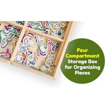 ILM Toolbox Build-A-Word Magnetic Arabic Letter Alphabet Set for Kids, 143 Wooden Arabic Letters in a Wooden Storage Box with Dry Erase Board