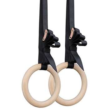 Titan Fitness Gymnastics Rings - Strong Wooden Rings with Durable Straps