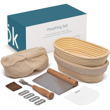 Proofing Set, by Kook, Sourdough Bread Baking Supplies, 2 Rattan Banneton Baskets, 2 Basket Covers, ...