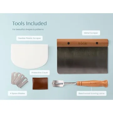 Proofing Set, by Kook, Sourdough Bread Baking Supplies, 2 Rattan Banneton Baskets, 2 Basket Covers, Metal Scraper, Plastic Scraper, Scoring Lame, 5 Blades and Case, Oval Shape
