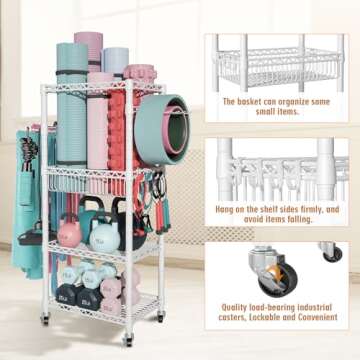 FUTASSI S1 Home Gym Storage, 3-Tier Workout Equipment Organizer with Wheels for Yoga Mats, Foam Roll...