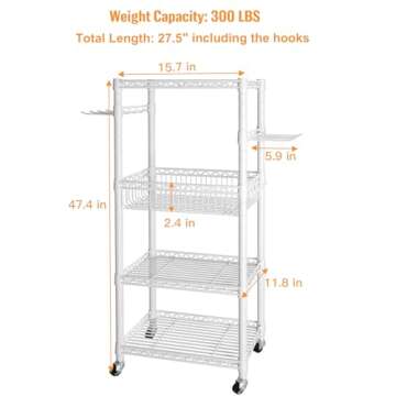 FUTASSI S1 Home Gym Storage, 3-Tier Workout Equipment Organizer with Wheels for Yoga Mats, Foam Roller, Dumbbells, Kettlebells, and Resistance Bands, 47.4" H x 27.5" W x 11.8" D, White