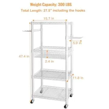 FUTASSI S1 Home Gym Storage, 3-Tier Workout Equipment Organizer with Wheels for Yoga Mats, Foam Roller, Dumbbells, Kettlebells, and Resistance Bands, 47.4" H x 27.5" W x 11.8" D, White