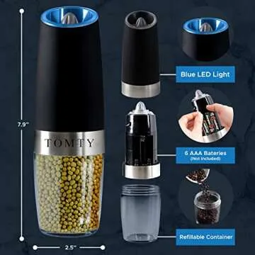 Gravity Electric Salt and Pepper Grinder Set White Elephant Gifts for Women Who Have Everything Grilling Men Kitchen Gadgets Housewarming Holiday Cooking Adults Idea Battery Operated Shakers Automatic