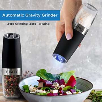 Gravity Electric Salt and Pepper Grinder Set White Elephant Gifts for Women Who Have Everything Grilling Men Kitchen Gadgets Housewarming Holiday Cooking Adults Idea Battery Operated Shakers Automatic