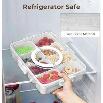 Divided Serving Tray with Lid and Handle - Snackle Box Charcuterie Platter, Clear Storage Organizer for Candy, Veggie, Fruits, Nuts& Spices, Portable Snack Container for Entertaining Party, Picnic