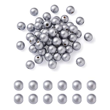 Pandahall 600pcs 8mm Spray Painted Wood Beads Silver Round Wooden Spacer Beads for DIY Crafts Jewelr...