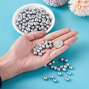 Pandahall 600pcs 8mm Spray Painted Wood Beads Silver Round Wooden Spacer Beads for DIY Crafts Jewelry Making Home Decor Hole: 2.5mm