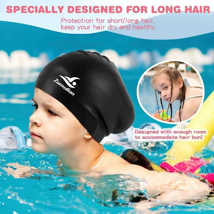 Kids Long Hair Swim Cap - Waterproof & Comfortable