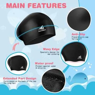 Kids Long Hair Swim Cap - Waterproof & Comfortable