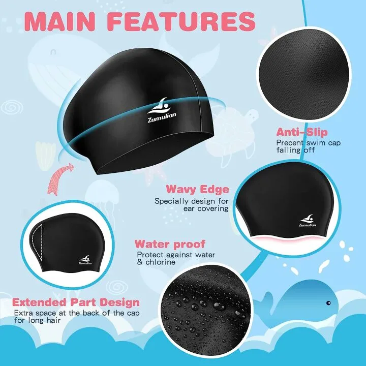 Kids Long Hair Swim Cap - Waterproof & Comfortable
