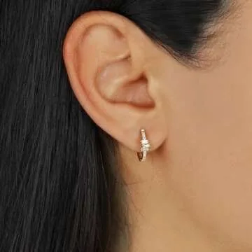 14K Gold Diamond Baguette Huggie Hoops - Prong-Set Solitaire Diamond Earrings - Stunning 0.16 CTW Diamond Hoop Earrings - Perfect Wedding, Birthday, Christmas Gift