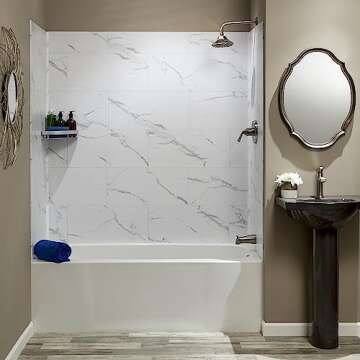 Palisade 23.2 in. x 11.1 in. Interlocking Vinyl Tile Shower and Tub Surround Kit in Carrara Marble