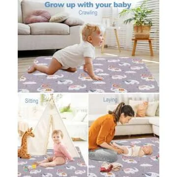 Machine Washable Baby Floor Play Mat 50x50”, Non Slip One-Piece Baby Crawling Mats for Tummy Time, Portable Playpen Mat Playmat for Babies Infants and Toddlers