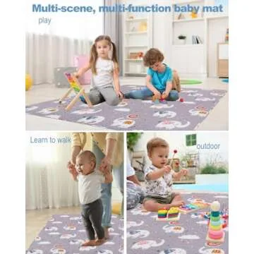 Machine Washable Baby Floor Play Mat 50x50”, Non Slip One-Piece Baby Crawling Mats for Tummy Time, Portable Playpen Mat Playmat for Babies Infants and Toddlers