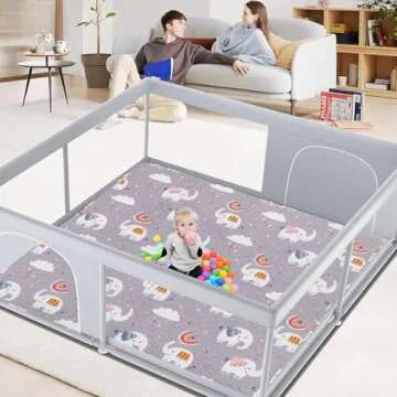 Machine Washable Baby Floor Play Mat 50x50”, Non Slip One-Piece Baby Crawling Mats for Tummy Time, Portable Playpen Mat Playmat for Babies Infants and Toddlers