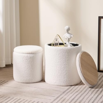 Chilihom Round Boucle Ottoman Set with Storage for Living Room