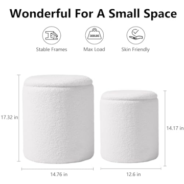 Chilihom Round Boucle Ottoman Set with Storage for Living Room