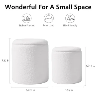 Chilihom Round Boucle Ottoman Set with Storage for Living Room