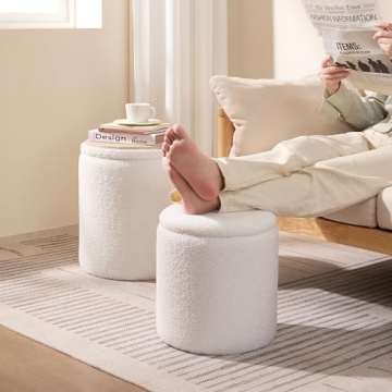 Chilihom Round Boucle Ottoman Set with Storage for Living Room