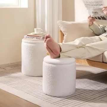 Chilihom Round Boucle Ottoman Set with Storage for Living Room