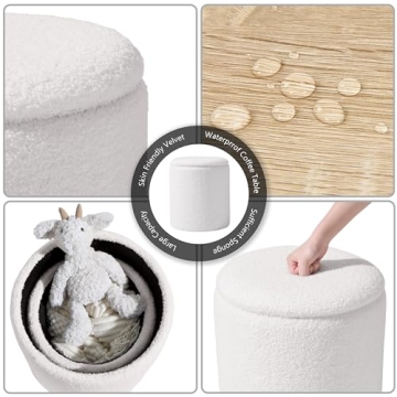 Chilihom Round Boucle Ottoman Set with Storage for Living Room