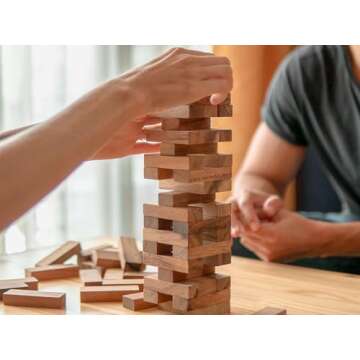 BSIRI Wood Tumbling Tower Game - Ideal for Party Games, Kids Games, Building Games, Camping Games, Outdoor Games for Adults and Family, Classic Stacking Block Games for Challenging Your Skills
