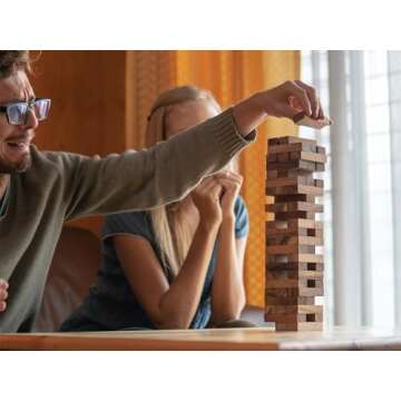 BSIRI Wood Tumbling Tower Game - Ideal for Party Games, Kids Games, Building Games, Camping Games, Outdoor Games for Adults and Family, Classic Stacking Block Games for Challenging Your Skills