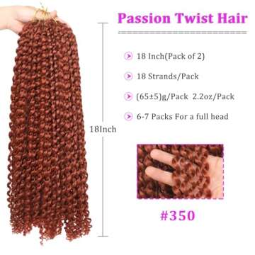 18 Inch 2Packs Copper Red Water Wave Crochet Hair Passion Twists Bohemian Curly Hair for Butterfly L...