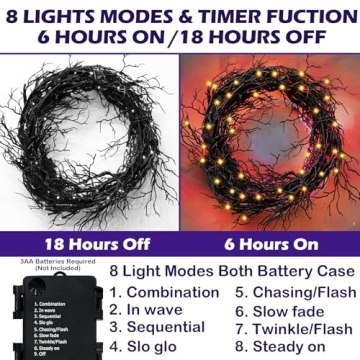 9 Ft LED Halloween Willow Vine Garland with Timer & 8 Modes