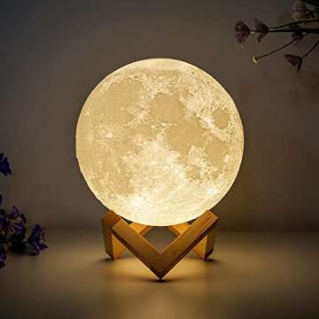BRIGHTWORLD Moon Lamp Moon Night Light 3D Printed 7.1IN Lunar Lamp for Kids Gift for Women USB Rechargeable Touch Control Brightness Warm and Cool White