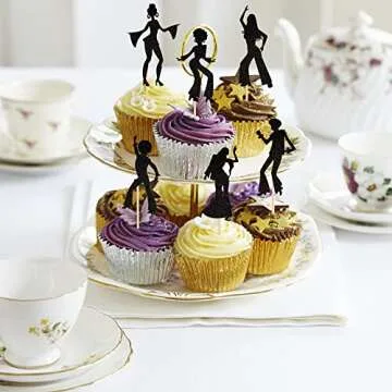 24 PCS Glittery Disco Cupcake Toppers for Parties