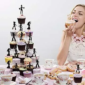 24 PCS Glittery Disco Cupcake Toppers for Parties