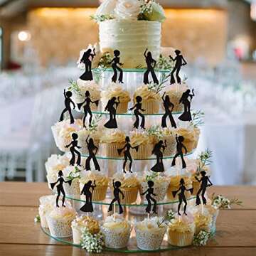 24 PCS Glittery Disco Cupcake Toppers for Parties