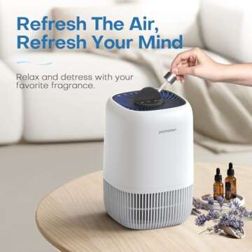 POMORON Air Purifiers for Bedroom Home, Air Filter Cleaner with Fragrance Sponge, H13 True HEPA Filter for Smoke, Allergies, Pollen, Pet Dander, Odor, Dust, Portable Air Purifier for Bedroom Office