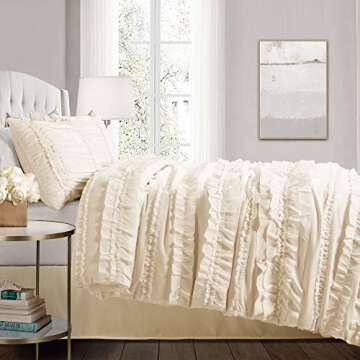 Lush Decor C07815P13 Belle Ivory Comforter (96 x 92 inches) Ruffled Shabby Chic 4 Piece Set with Bed...