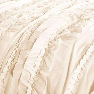 Lush Decor C07815P13 Belle Ivory Comforter (96 x 92 inches) Ruffled Shabby Chic 4 Piece Set with Bed Skirt(80 x 60 inches with a 14. 5 inch drop). and 2 Pillow Shams(20 x 26 inches), Full/Queen