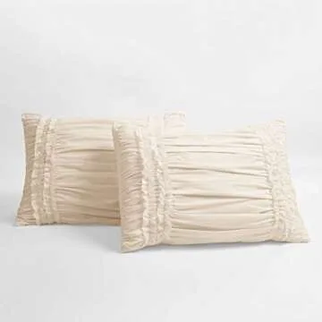 Lush Decor C07815P13 Belle Ivory Comforter (96 x 92 inches) Ruffled Shabby Chic 4 Piece Set with Bed Skirt(80 x 60 inches with a 14. 5 inch drop). and 2 Pillow Shams(20 x 26 inches), Full/Queen