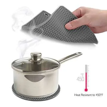 BasicForm Silicone Trivet Square Honeycomb Pattern 7.5x7.5x0.31 Inches (Set of 4) (Gray)