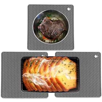 BasicForm Silicone Trivet Square Honeycomb Pattern 7.5x7.5x0.31 Inches (Set of 4) (Gray)