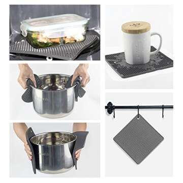 BasicForm Silicone Trivet Square Honeycomb Pattern 7.5x7.5x0.31 Inches (Set of 4) (Gray)