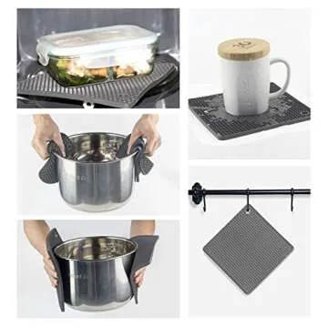 BasicForm Silicone Trivet Square Honeycomb Pattern 7.5x7.5x0.31 Inches (Set of 4) (Gray)